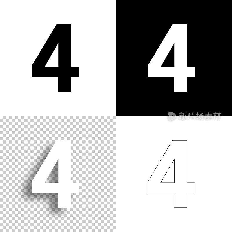 4 - 4号。图标设计。空白，白色和黑色背景-线图标